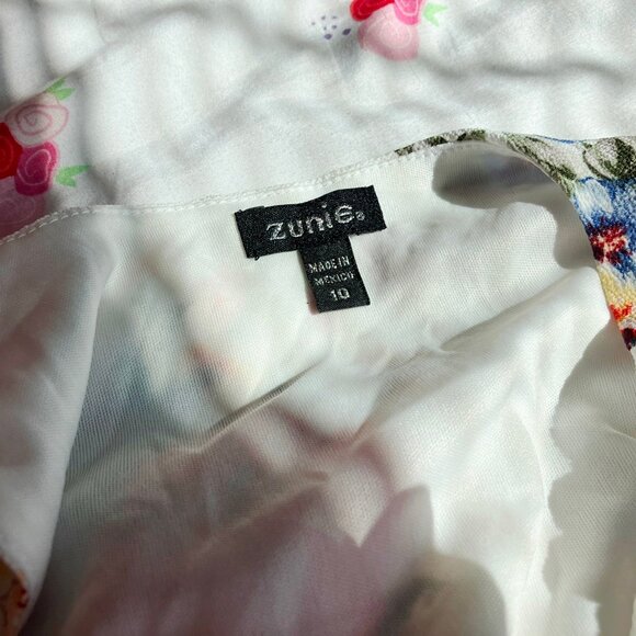 Zunie Girls Red Floral White Flared Dress Girls 10 - Picture 10 of 10